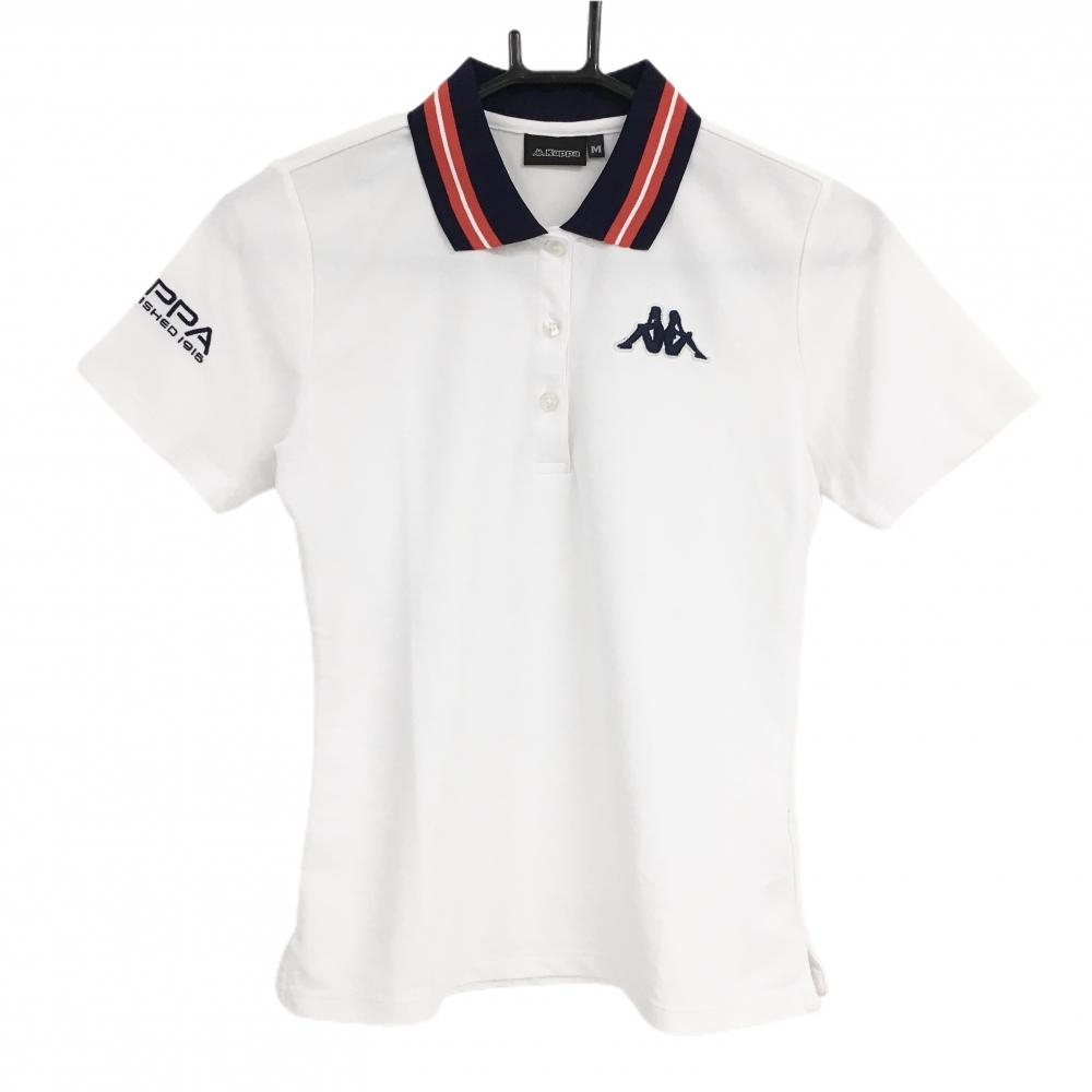 【超美品】カッパ 半袖ポロシャツ 白 ロゴネイビー 襟ライン レディース M ゴルフウェア Kappa