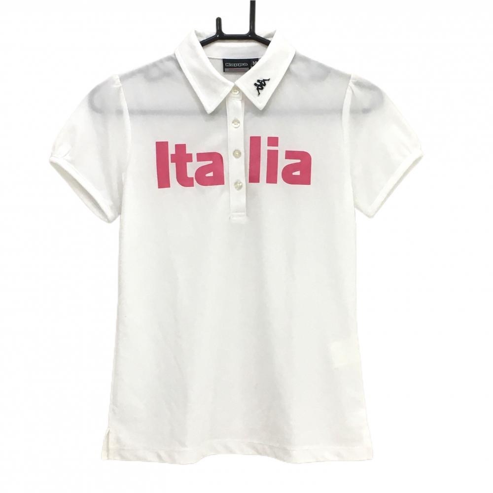 【美品】カッパ 半袖ポロシャツ 白 ロゴピンク レディース M ゴルフウェア Kappa