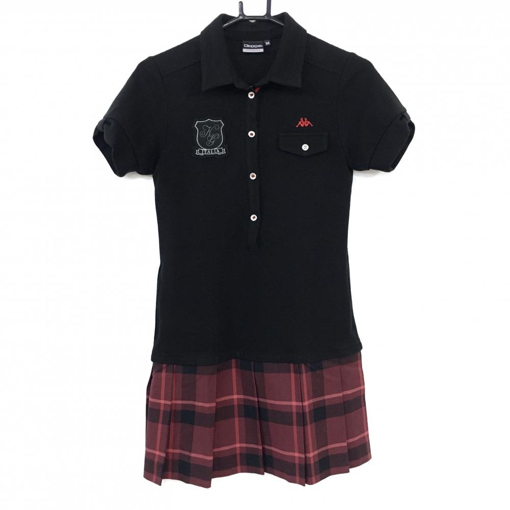Kappa カッパ ワンピース 黒×レッド プリーツスカート チェック柄 色褪せ レディース M ゴルフウェア