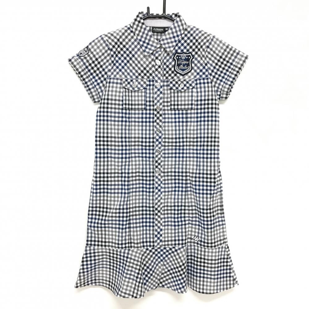 【超美品】カッパ 半袖ポロワンピース 白×黒 チェック  レディース M ゴルフウェア Kappa