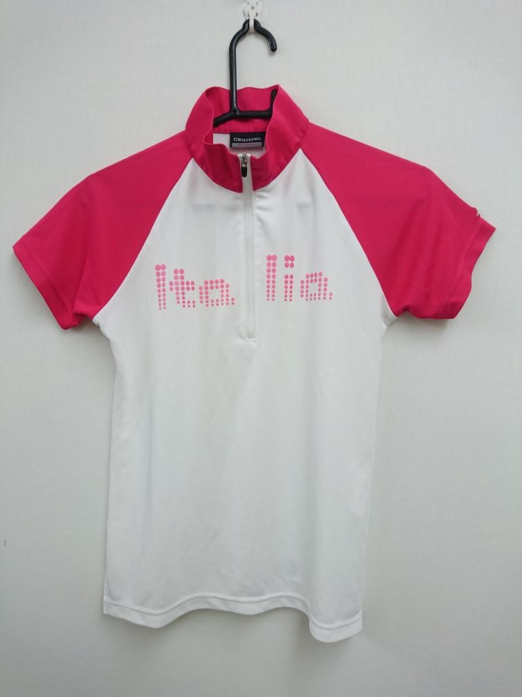 Kappa カッパ 半袖ハイネックシャツ 白 ピンク ハーフジップ