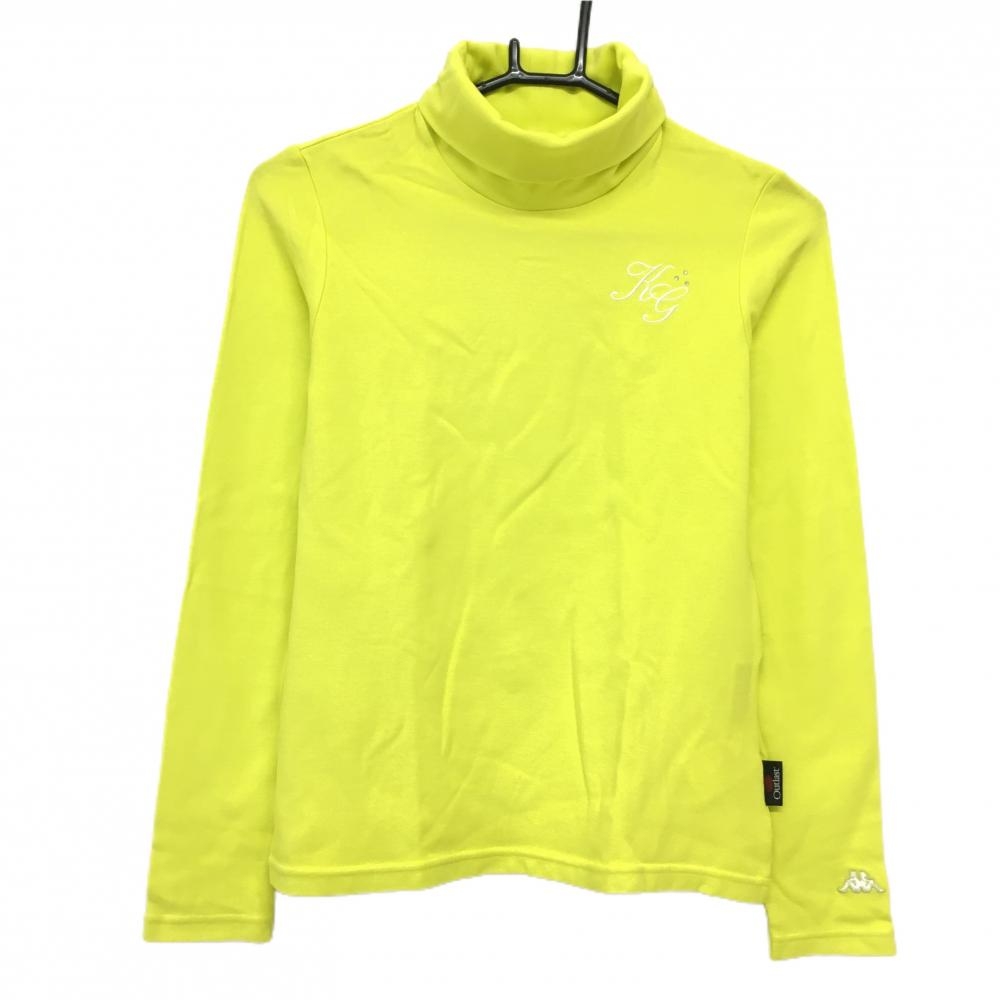 【超美品】カッパ 長袖ハイネックシャツ イエロー系 胸ロゴ ラインストーン レディース M ゴルフウェア Kappa