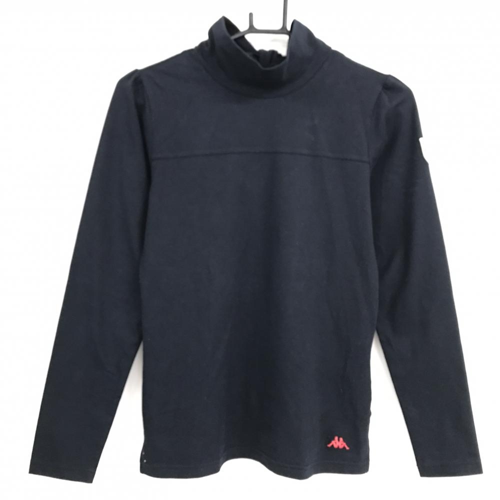 【美品】カッパ 長袖ハイネックシャツ 黒 フロントリボン 袖ロゴ  レディース M ゴルフウェア Kappa