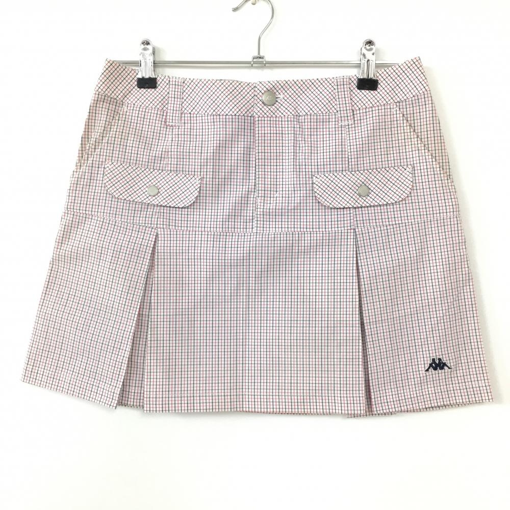 カッパ スカート 白×ピンク　チェック柄 ボックスプリーツ レディース 9 ゴルフウェア Kappa