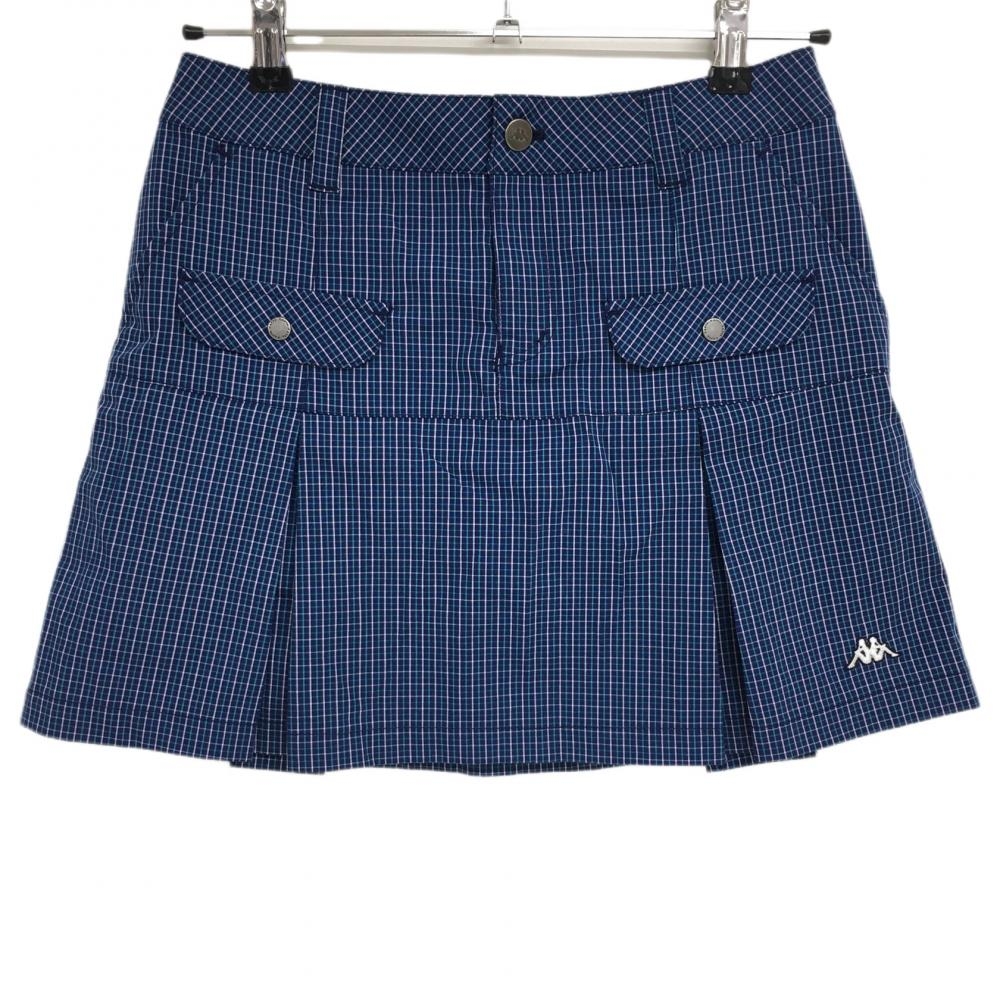 【超美品】カッパ スカート ネイビー×グリーン チェック 裾ボックスプリーツ レディース 7 ゴルフウェア Kappa