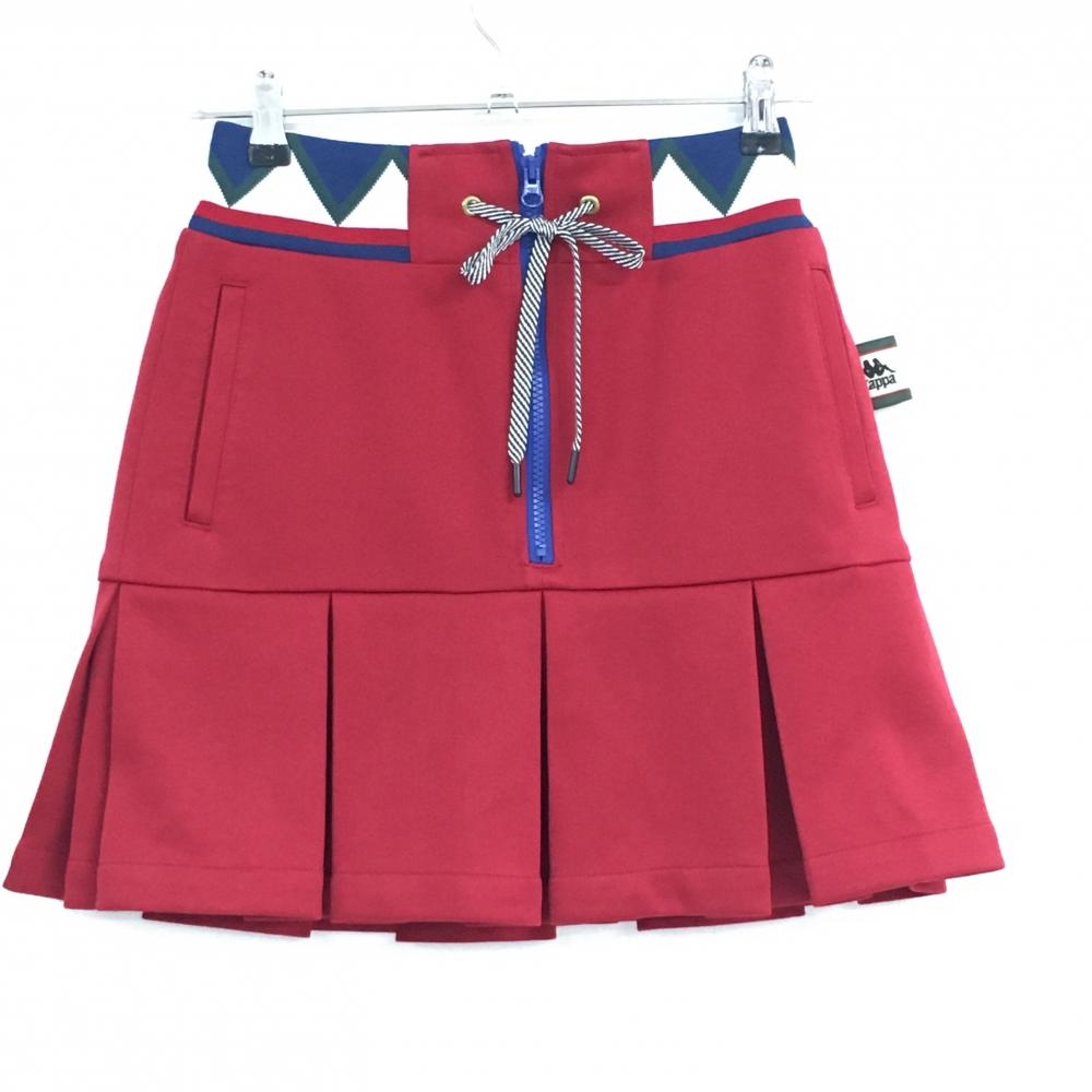 【超美品】カッパ スカート レッド×ネイビー ベルト部ゴム総柄 裏地メッシュ レディース S ゴルフウェア Kappa