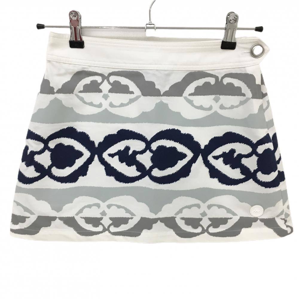 【美品】カッパ スカート 白×グレー×ネイビー 総柄 レディース 7 ゴルフウェア Kappa