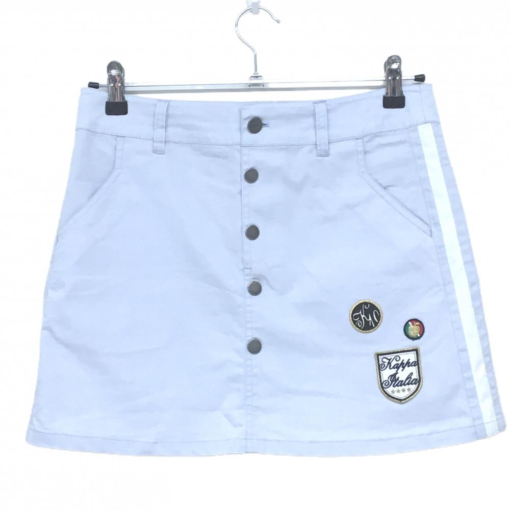 【美品】カッパ スカート ライトブルー系×白 スナップボタン サイドライン レディース 9 ゴルフウェア Kappa
