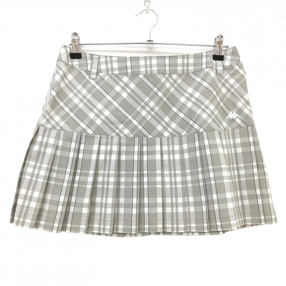 【超美品】カッパ プリーツスカート ライトグレー×白 チェック レディース 11 ゴルフウェア Kappa
