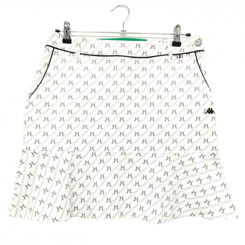 【新品】カッパ スカート 白×グリーン ロゴ総柄 レディース L ゴルフウェア Kappa
