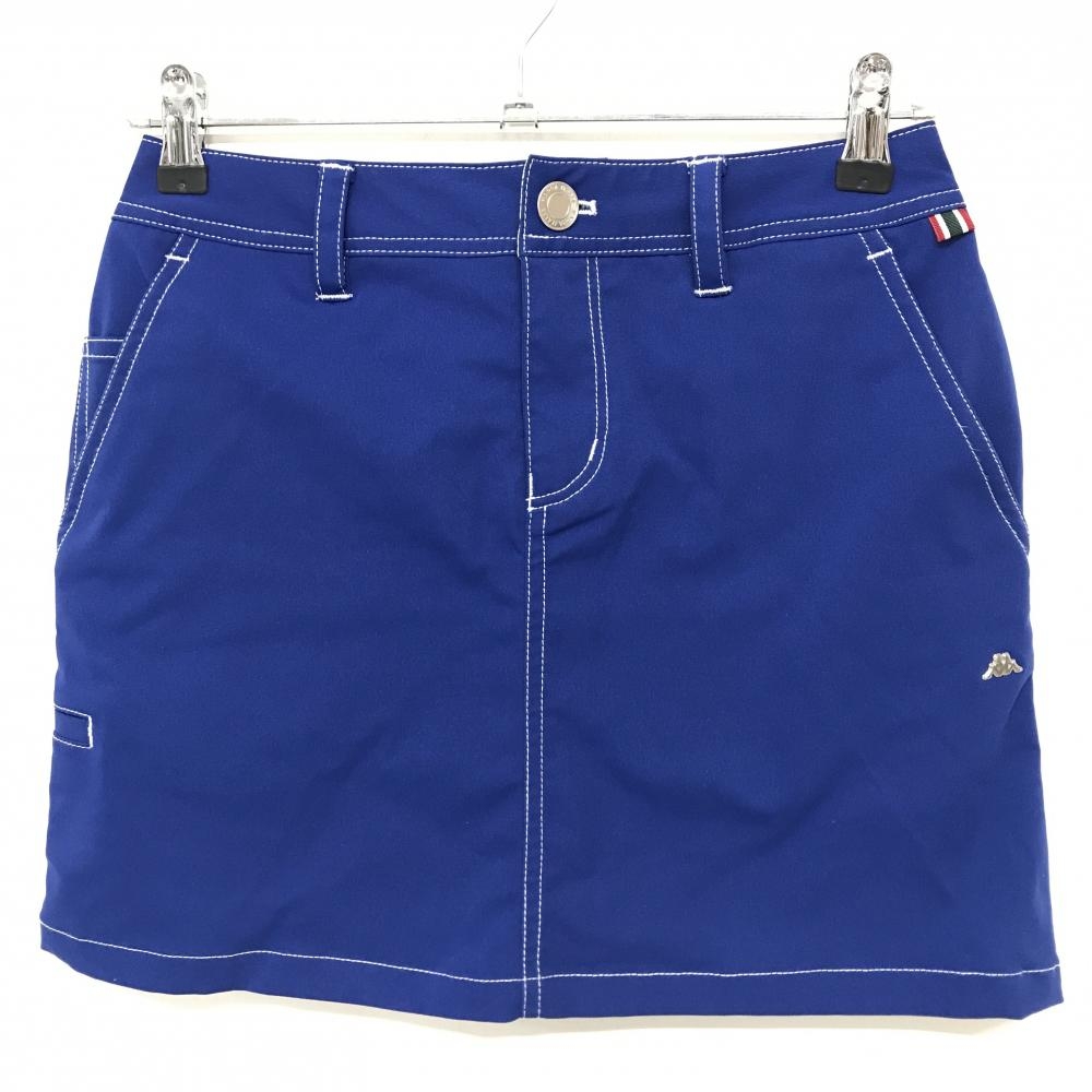 【超美品】カッパ スカート ブルー ウエスト内側グレンチェック ステッチ白 レディース S ゴルフウェア Kappa