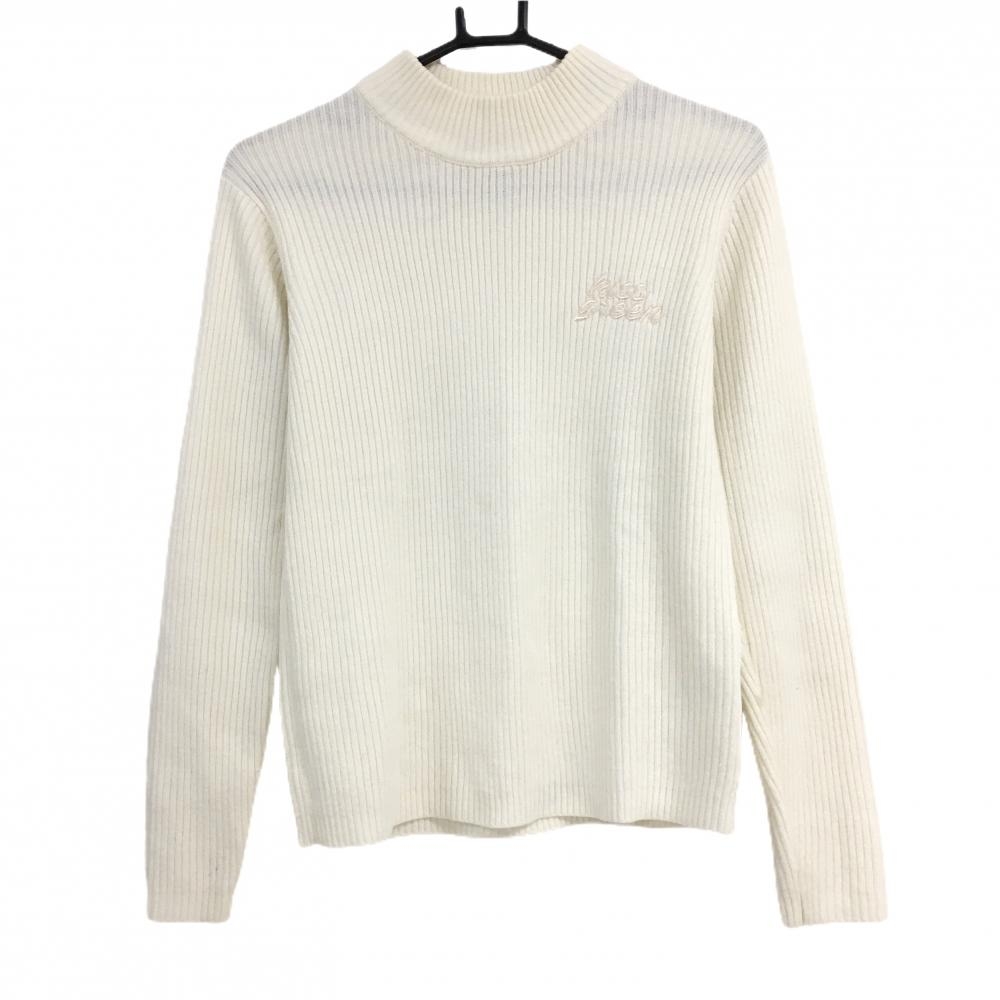 キスオンザグリーン タートルネックセーター 白×アイボリー ロゴ刺しゅう ニット レディース F ゴルフウェア kiss on the green