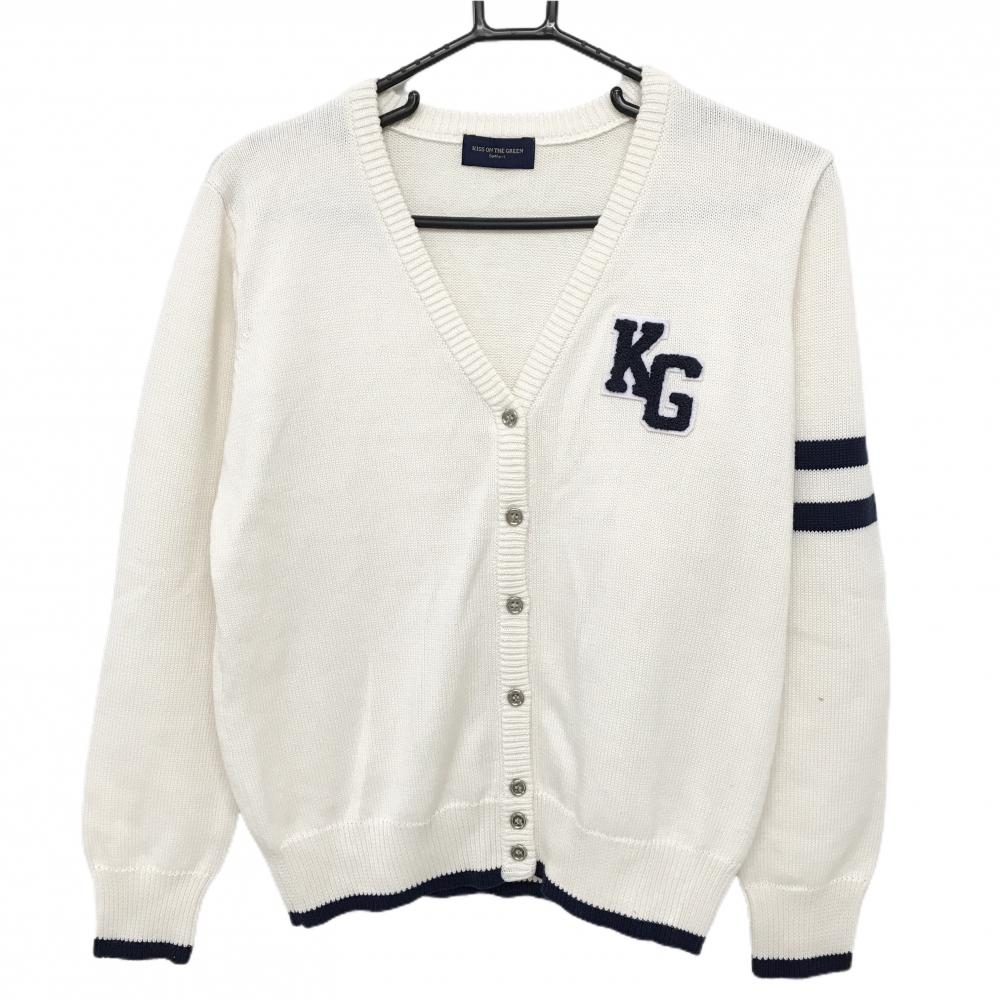 【超美品】キスオンザグリーン カーディガン アイボリー×ネイビー 袖2ライン レディース 3(L) ゴルフウェア kiss on the green