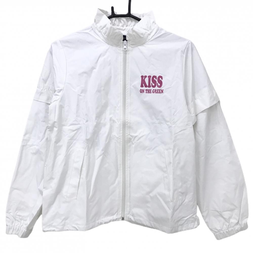【新品】キスオンザグリーン 2WAYレインジャケット 白 裏メッシュ フリル 袖着脱可 レディース 3(L) ゴルフウェア kiss on the green