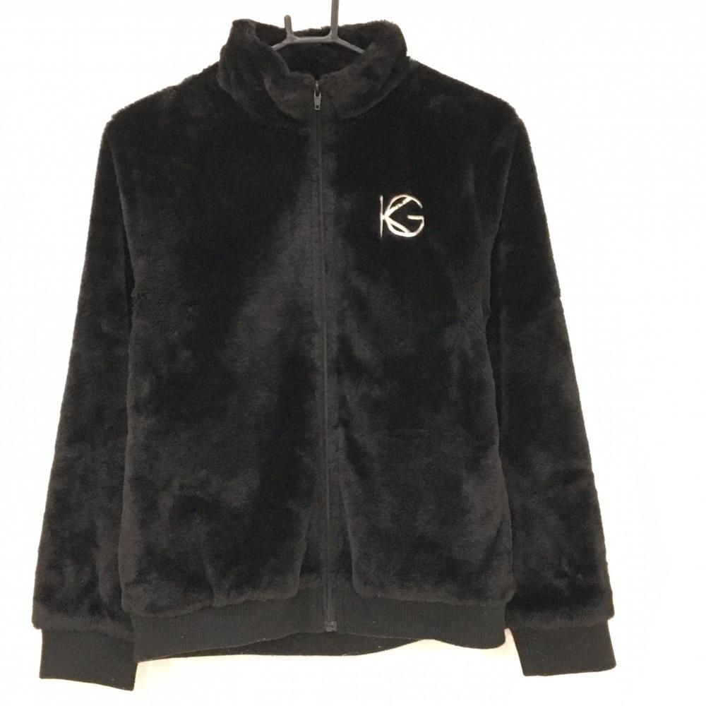 キスオンザグリーン ファーブルゾン 黒 ロゴグレー レディース 3(L) ゴルフウェア kiss on the green