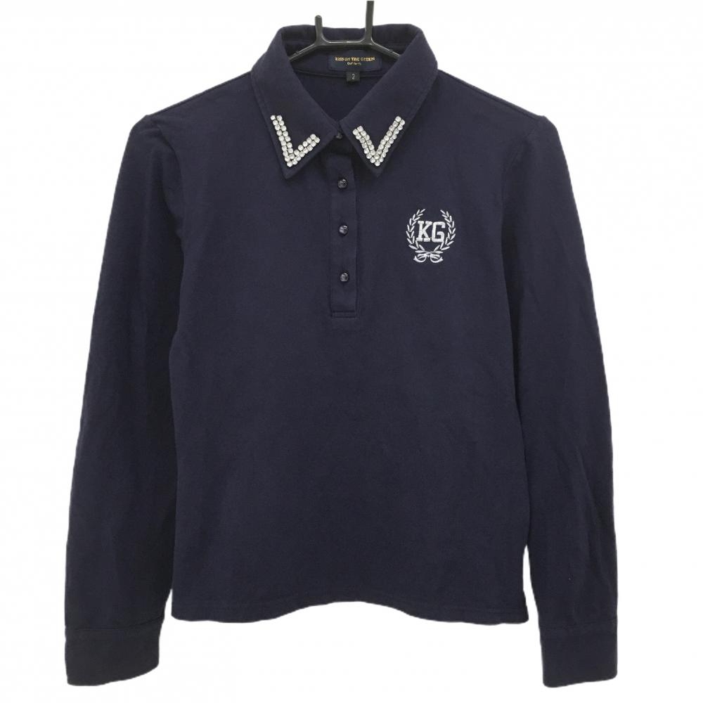 キスオンザグリーン 長袖ポロシャツ ネイビー 襟ラインストーン  レディース 2(M) ゴルフウェア kiss on the green