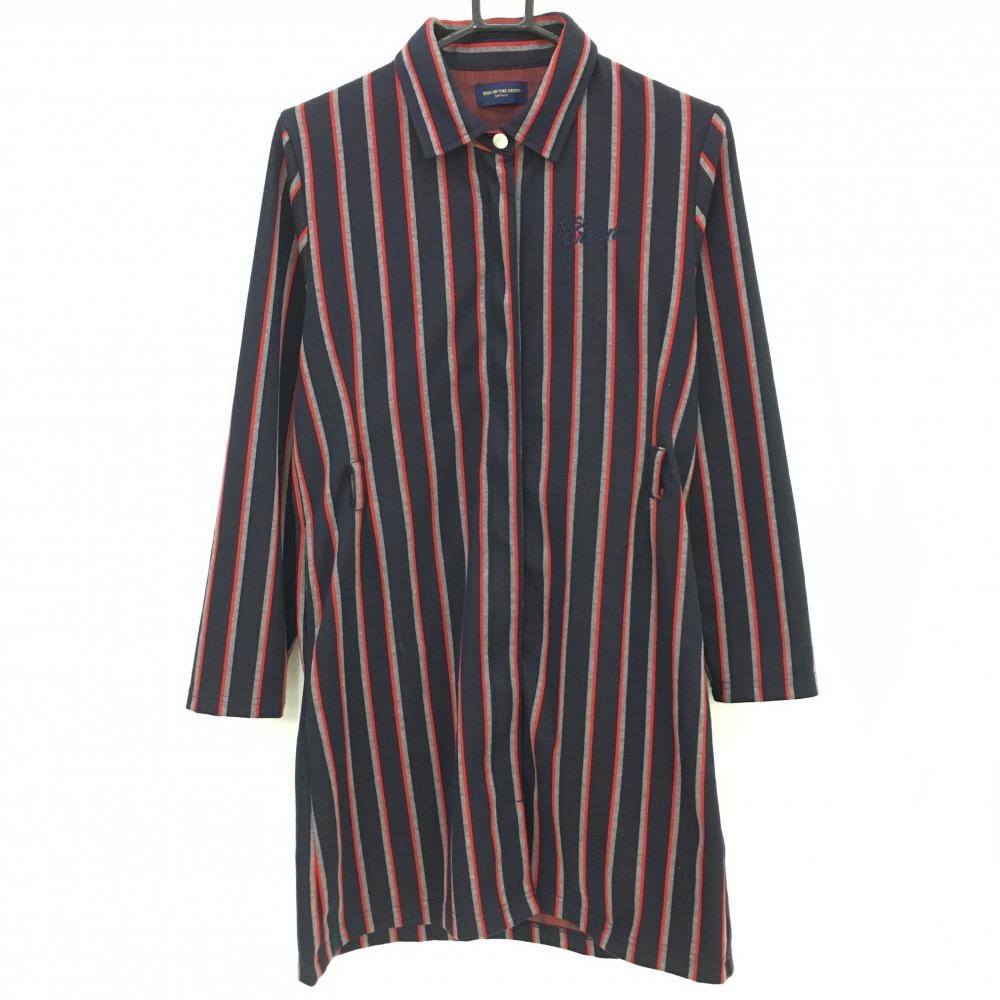 【超美品】キスオンザグリーン ワンピース ネイビー×レッド ストライプ フロントジップ レディース 3(L) ゴルフウェア kiss on the green