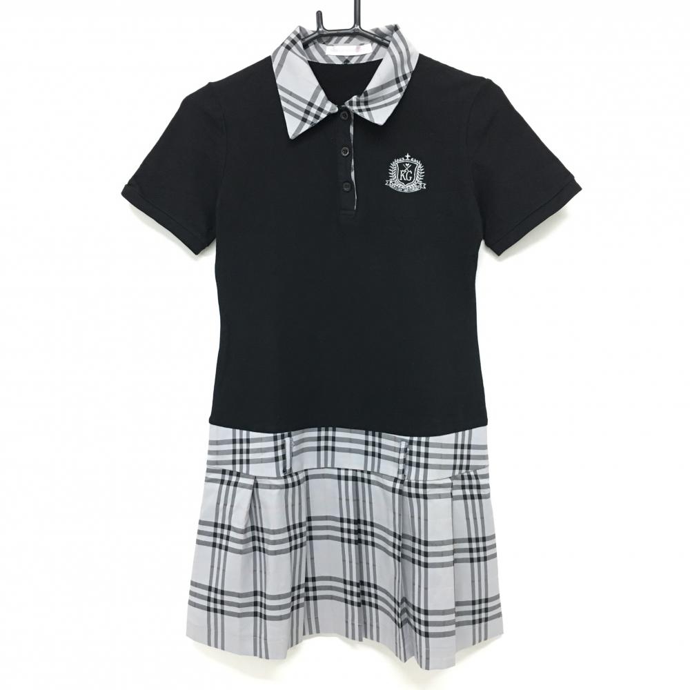 キスオンザグリーン 半袖ポロワンピース 黒×グレー 襟・スカートチェック柄 レディース  ゴルフウェア kiss on the green