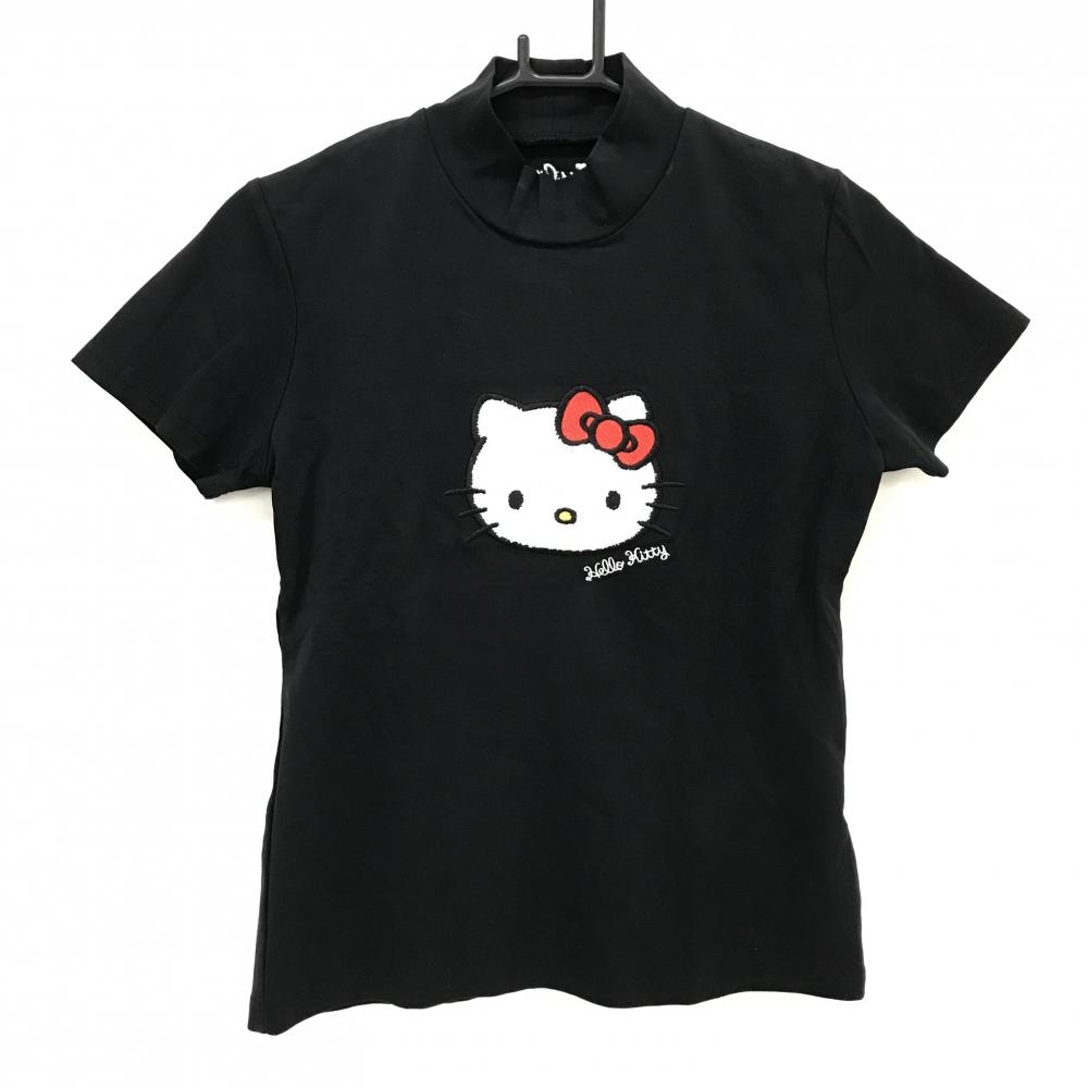 【美品】キスオンザグリーン×ハローキティ 半袖ハイネックシャツ 黒 前面ハローキティ レディース 2(M) ゴルフウェア kiss on the green