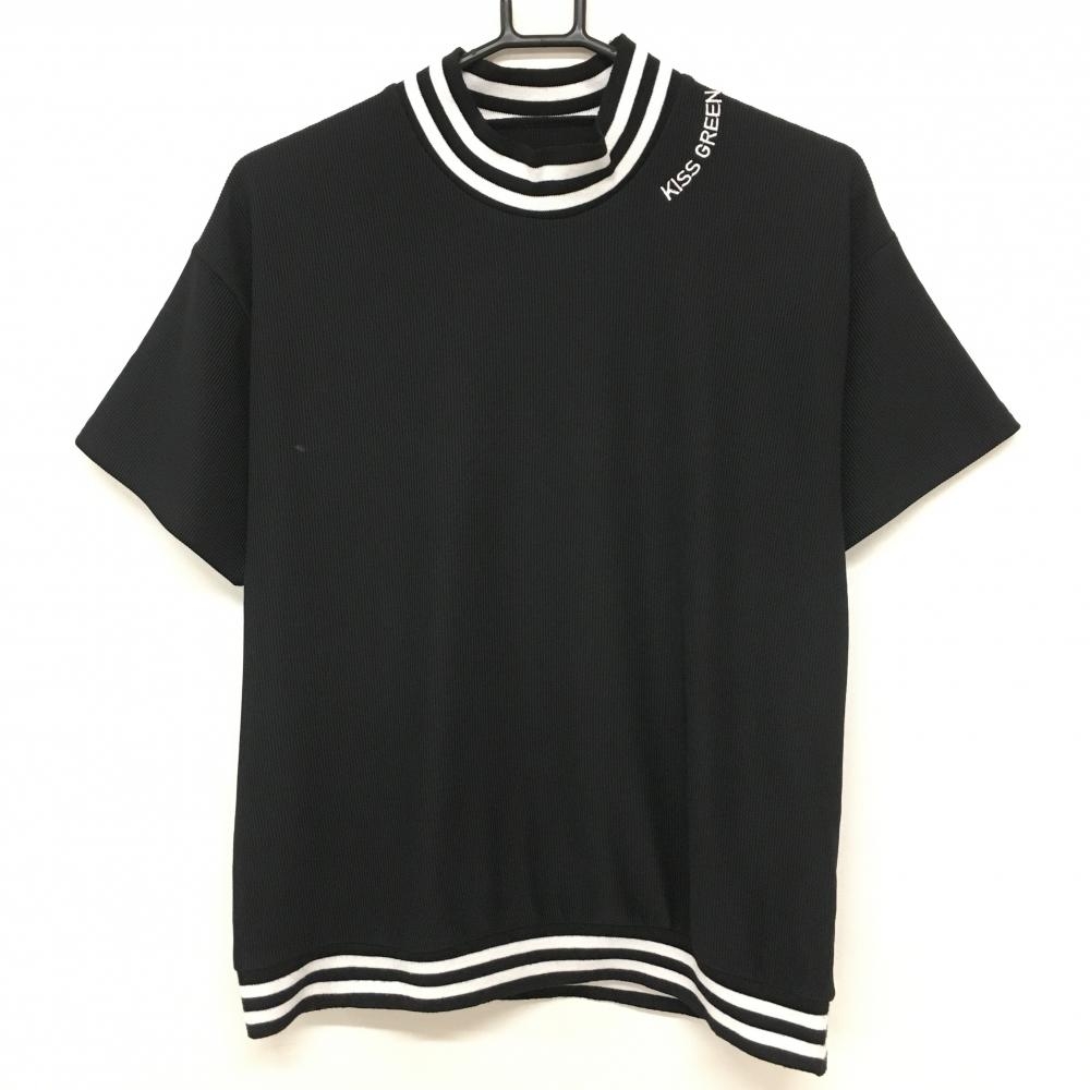 【超美品】キスオンザグリーン 半袖ハイネックシャツ 黒×白 ネック・裾ライン  レディース 3(L) ゴルフウェア kiss on the green