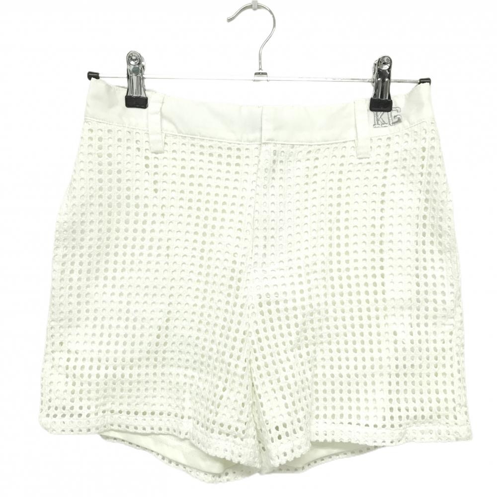 【超美品】キスオンザグリーン ショートパンツ 白 レース調 刺しゅう 裏地付  レディース 3(L) ゴルフウェア kiss on the green
