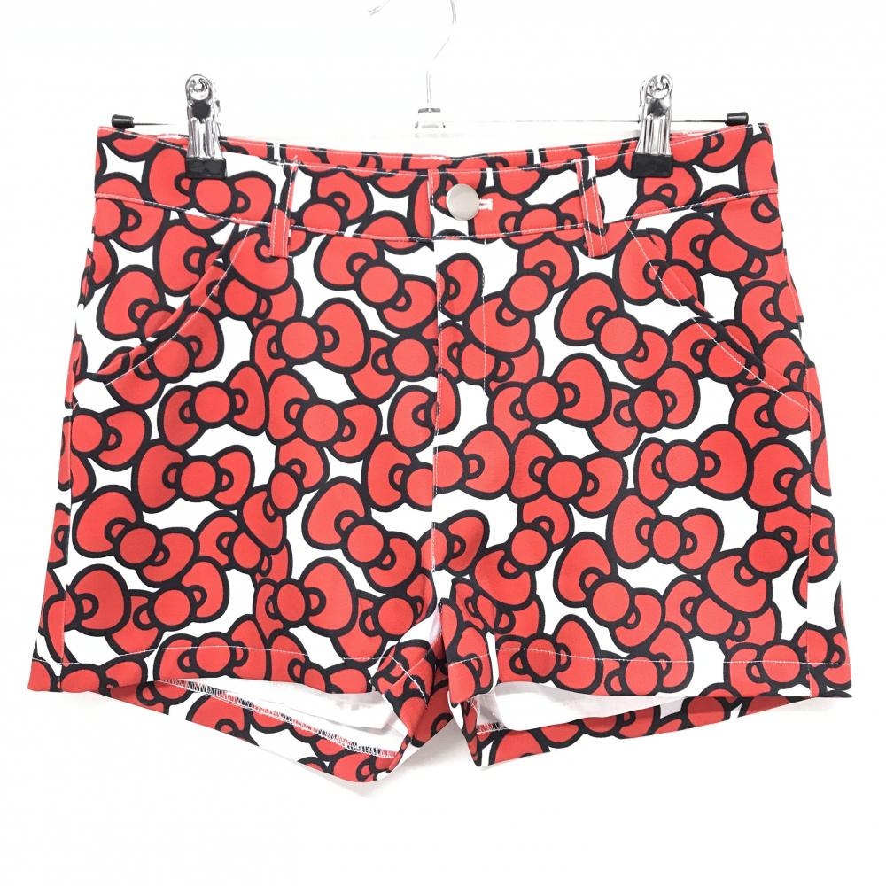 【超美品】キスオンザグリーン×ハローキティ ショートパンツ レッド×白 リボン総柄  レディース 2(M) ゴルフウェア kiss on the green