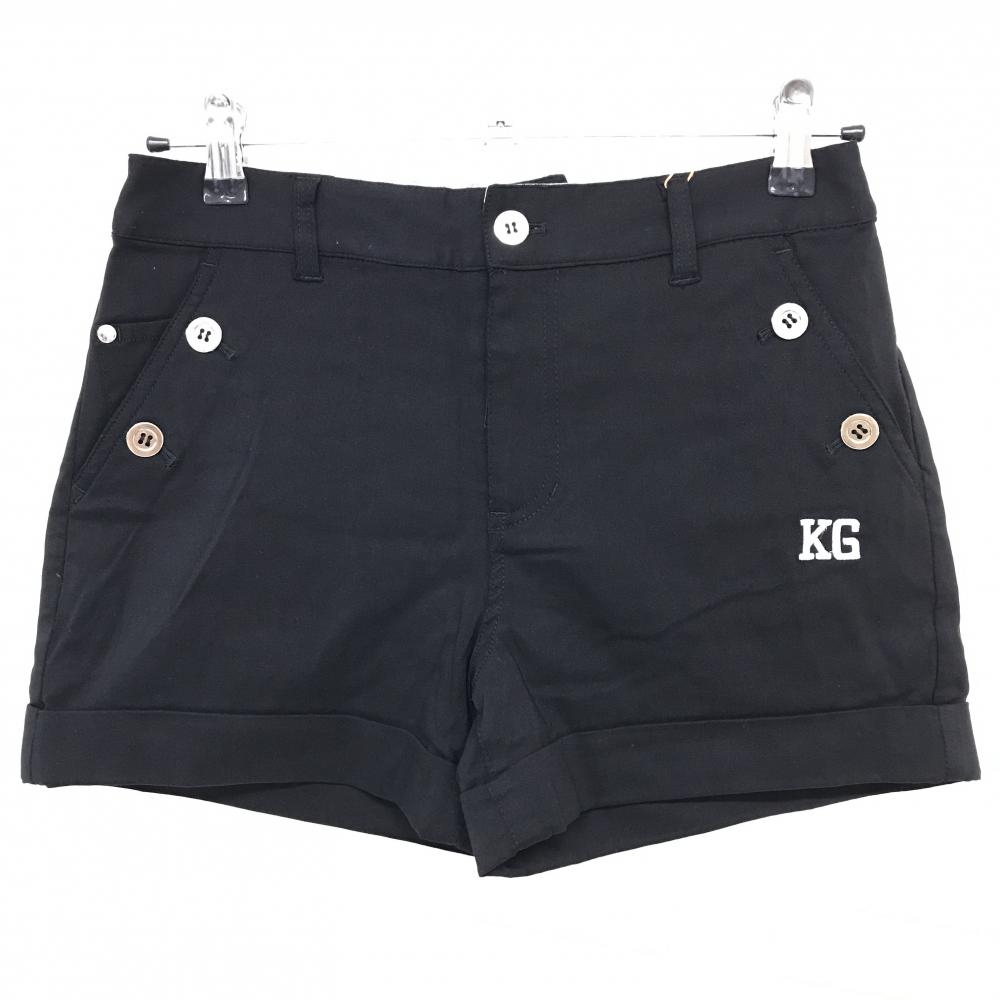 【新品】キスオンザグリーン ショートパンツ 黒×白 ストレッチ ヒップロゴ  レディース 2(M) ゴルフウェア kiss on the green
