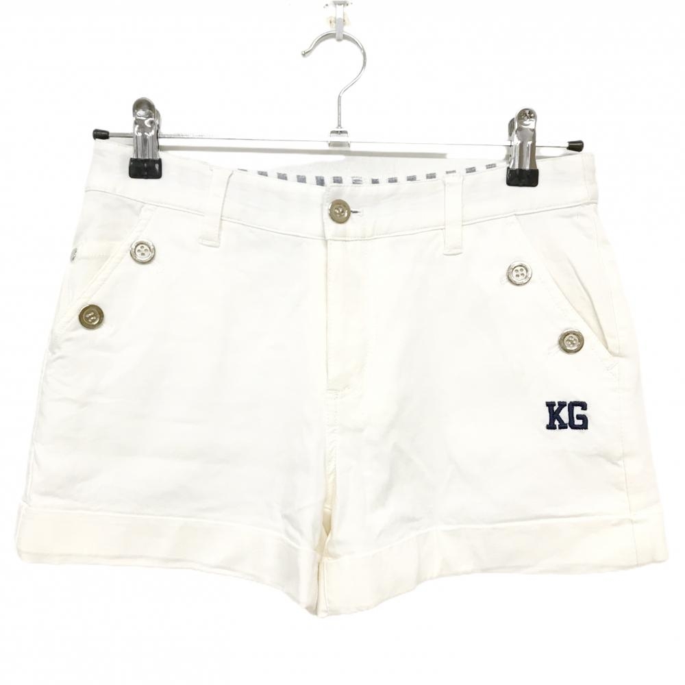 【美品】キスオンザグリーン ショートパンツ 白×ネイビー ストレッチ 裏地付  レディース 2(M) ゴルフウェア kiss on the green