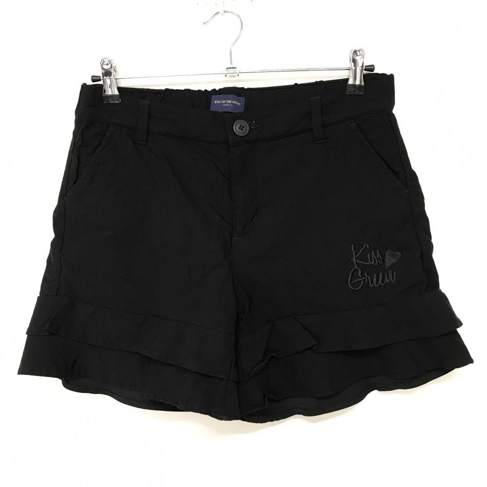 【超美品】キスオンザグリーン ショートパンツ 黒 裾2段フリル ロゴ刺しゅう レディース 3(L) ゴルフウェア kiss on the green
