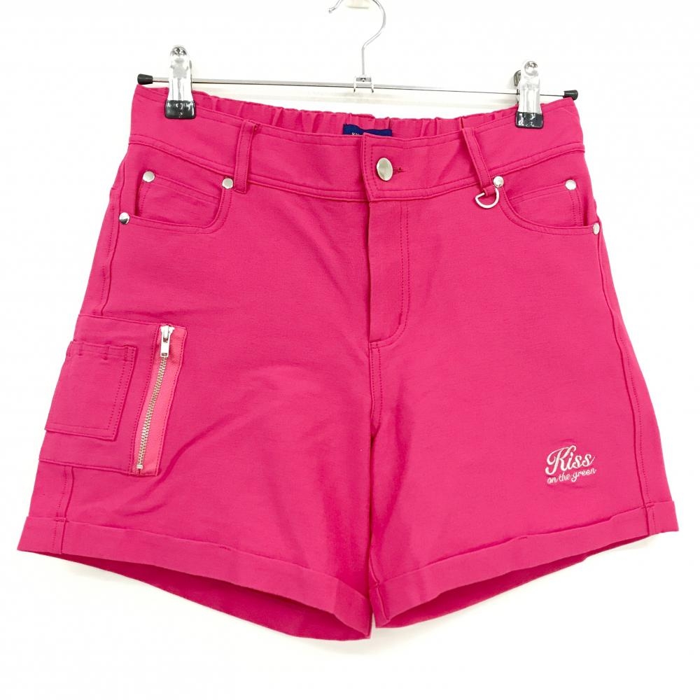 【超美品】キスオンザグリーン ショートパンツ ピンク ウエスト一部ゴム ストレッチ  レディース 2(M) ゴルフウェア kiss on the green
