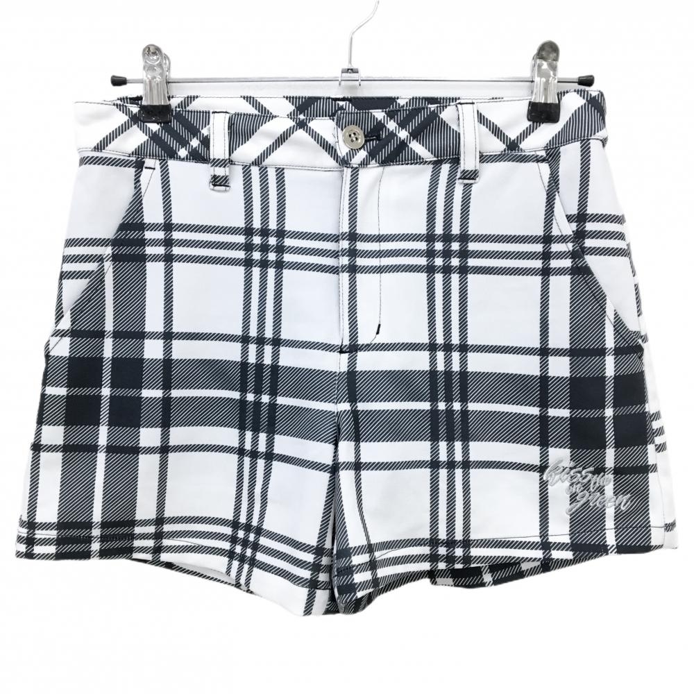 【美品】キスオンザグリーン ショートパンツ 白×黒 チェック 裏地付き レディース 2(M) ゴルフウェア kiss on the green