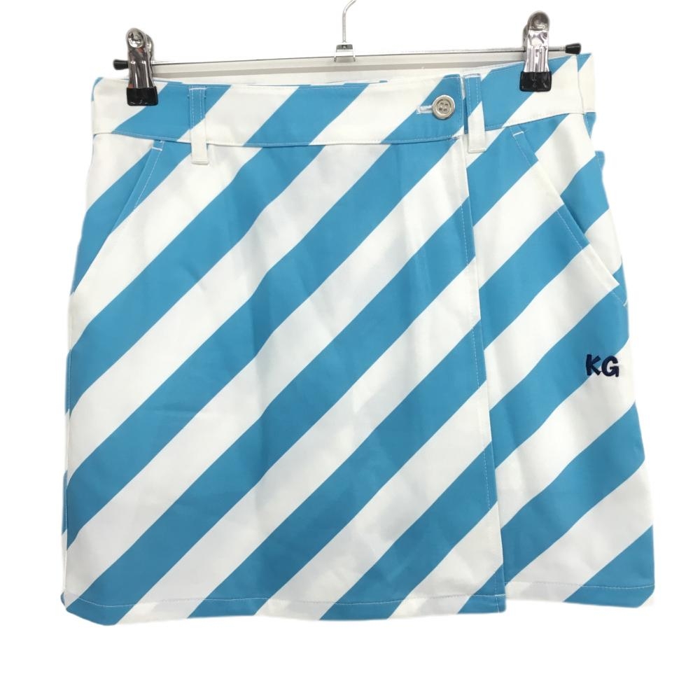 【美品】キスオンザグリーン スカート 白×ライトブルー 斜めストライプ レディース 2(M) ゴルフウェア kiss on the green