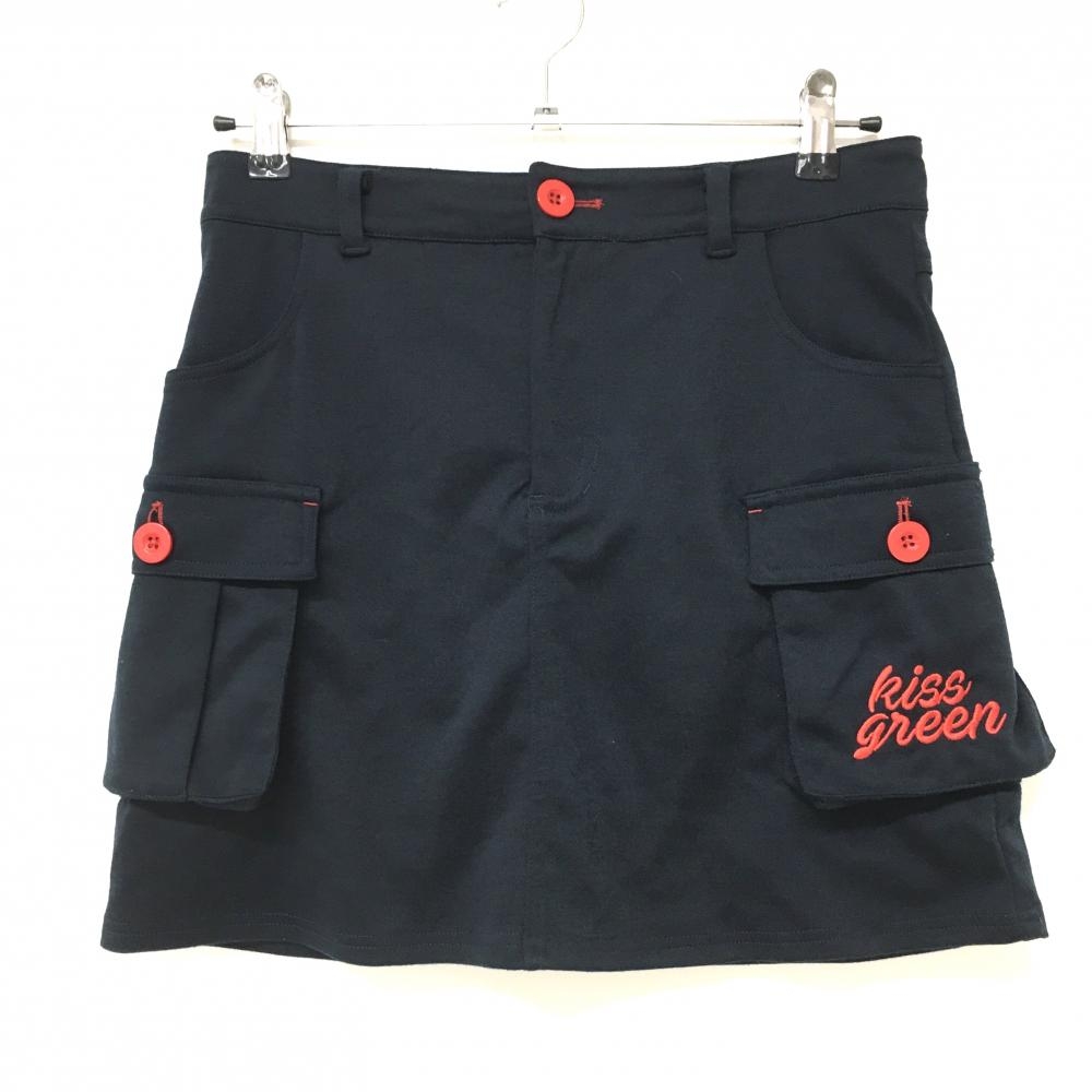 【超美品】キスオンザグリーン カーゴスカート ネイビー×レッド 内側インナーパンツ レディース 2(M) ゴルフウェア kiss on the green