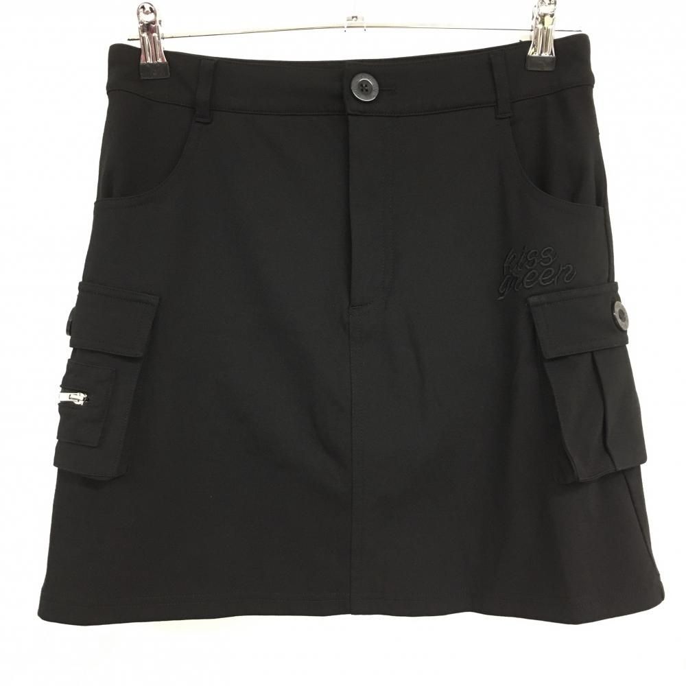 【超美品】キスオンザグリーン カーゴスカート 黒 ロゴ刺しゅう 内側インナーパンツ レディース 2(M) ゴルフウェア kiss on the green
