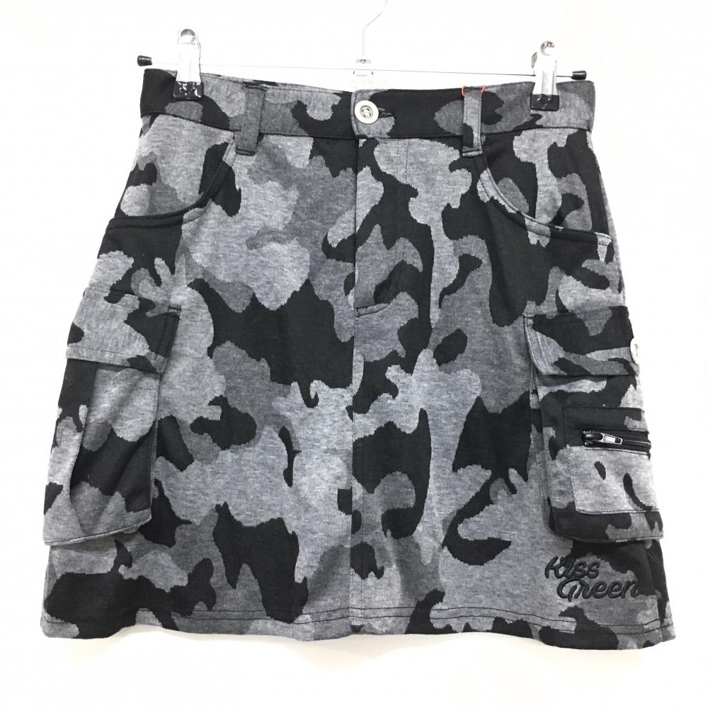 【新品】キスオンザグリーン カーゴスカート グレー×黒 カモフラ 迷彩  レディース 2 ゴルフウェア kiss on the green