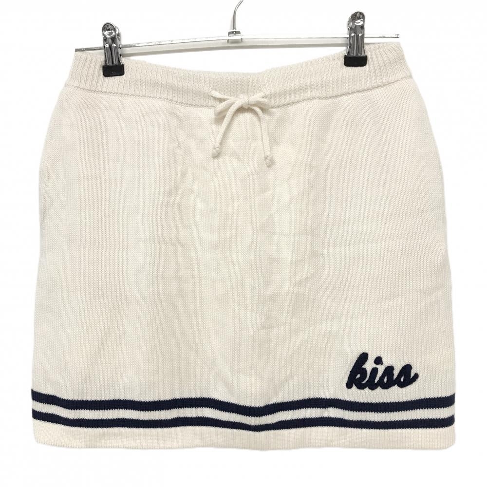 キスオンザグリーン ニットスカート アイボリー×ネイビー 裾2ライン 内側インナーパンツ レディース 3(L) ゴルフウェア kiss on the green