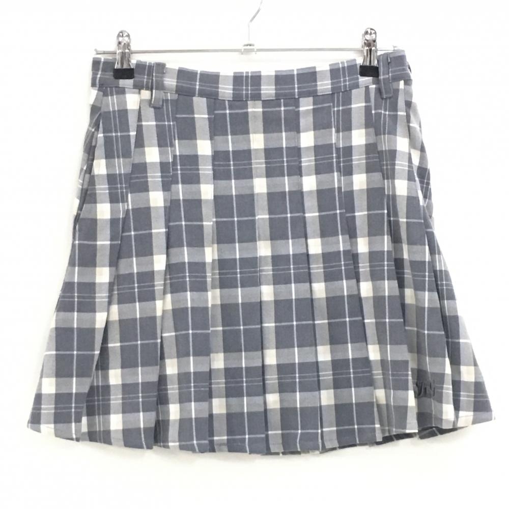 【超美品】キスオンザグリーン プリーツスカート グレー×ベージュ系 チェック  レディース 2(M) ゴルフウェア kiss on the green
