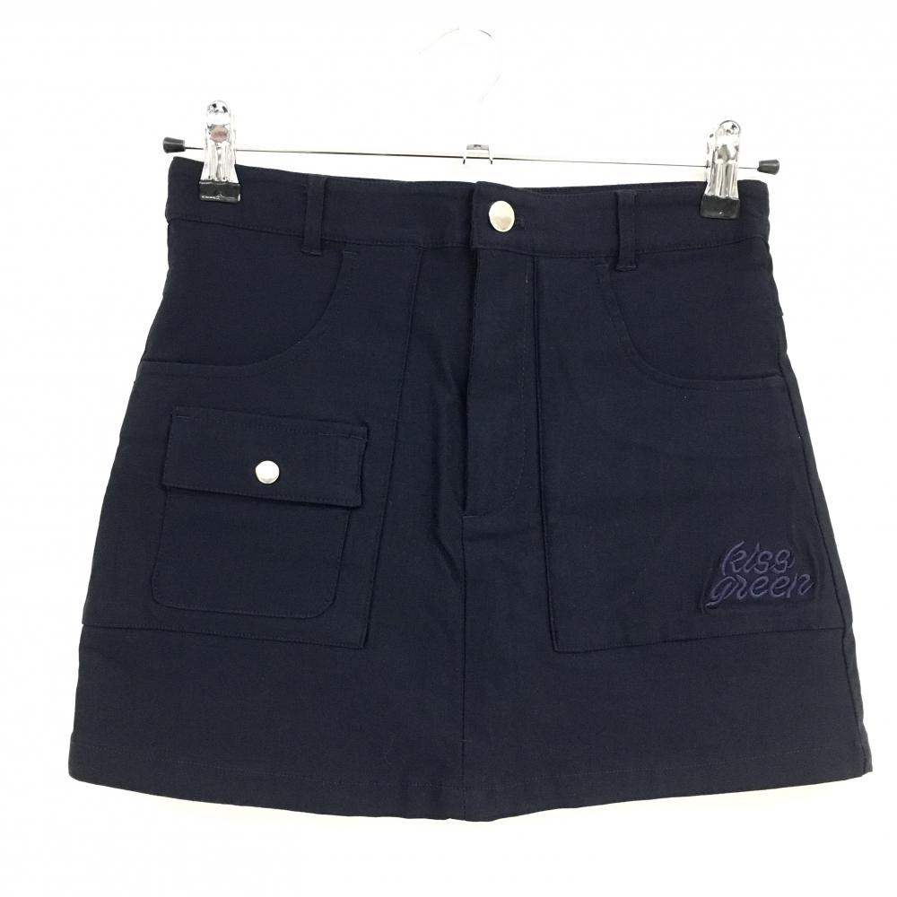 【超美品】キスオンザグリーン スカート ネイビー ロゴ刺しゅう 内側インナーパンツ  レディース 2(M) ゴルフウェア kiss on the green