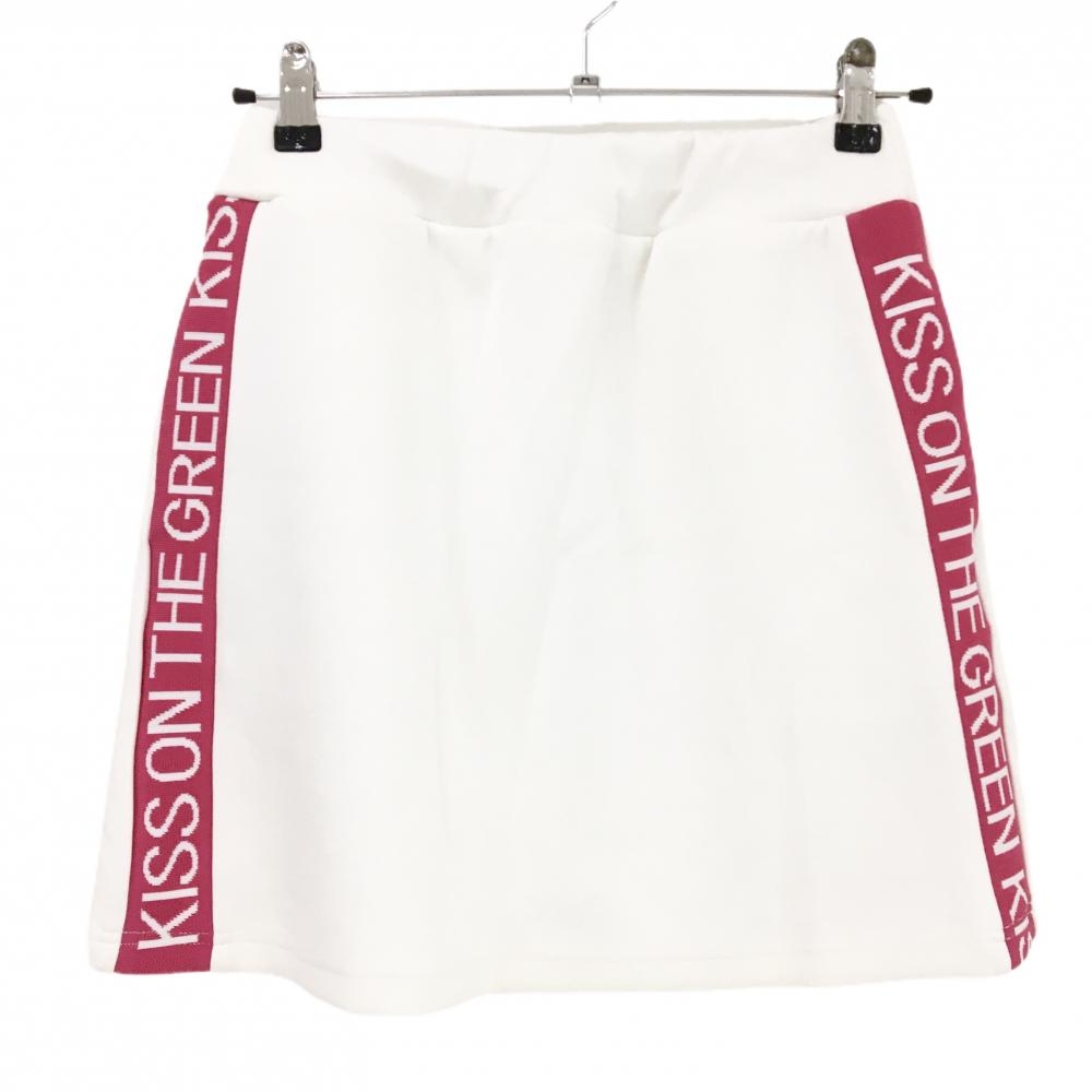 【美品】キスオンザグリーン ストレッチスカート 白×ピンク ダンボールニット  レディース 2(M) ゴルフウェア kiss on the green