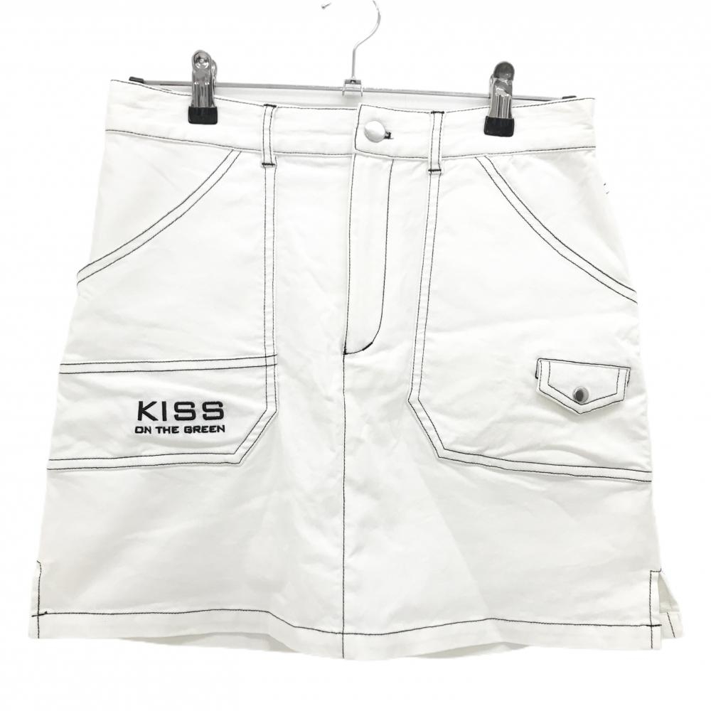 【美品】キスオンザグリーン スカート 白×黒 ステッチ 内側インナーパンツ レディース 3(M) ゴルフウェア kiss on the green