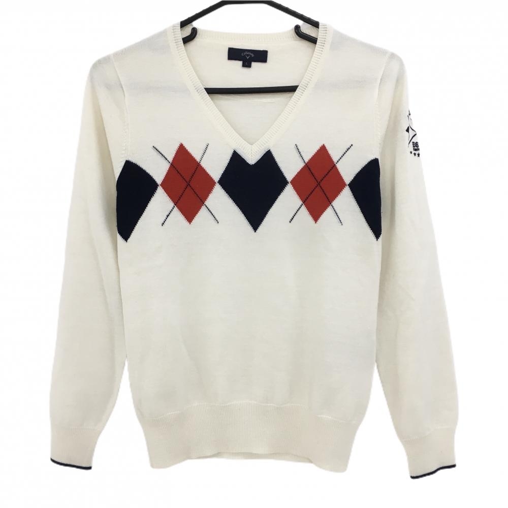 キャロウェイ セーター アイボリー×ネイビー×レッド アーガイル レディース L ゴルフウェア Callaway