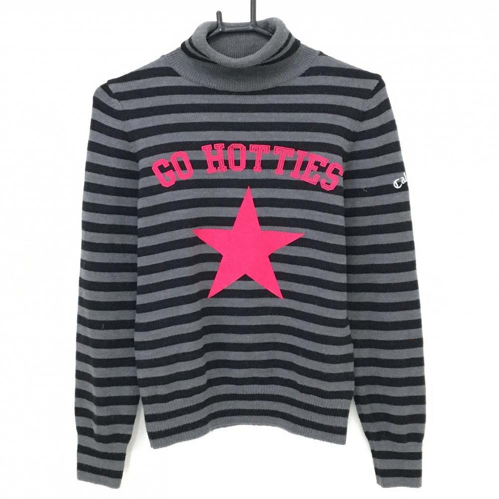【美品】キャロウェイ×tweety タートルネックセーター 黒×グレー ボーダー  ボーダー ニット  レディース M ゴルフウェア Callaway