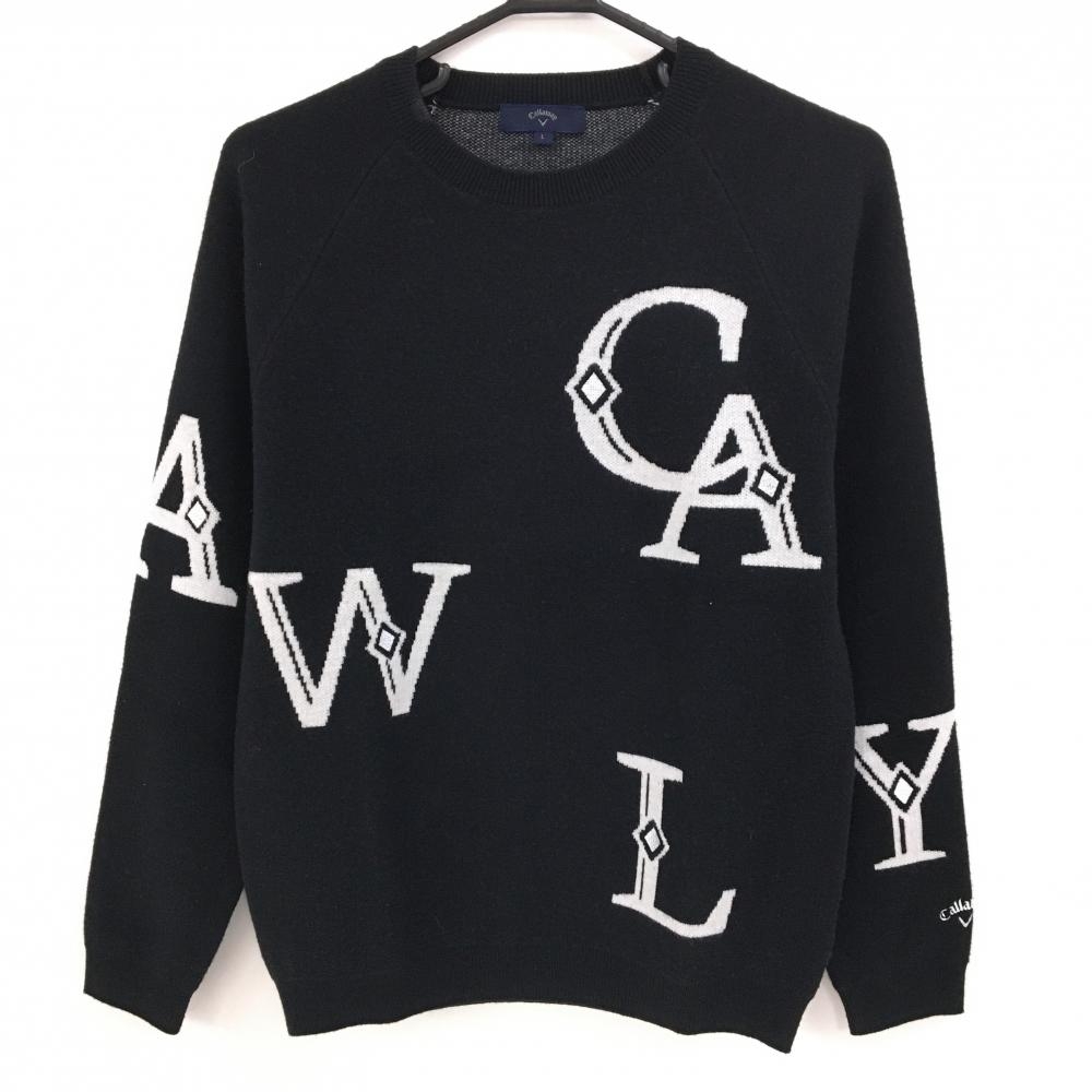 キャロウェイ セーター 黒×白 一部英字柄 ウール混 ニット レディース L ゴルフウェア Callaway