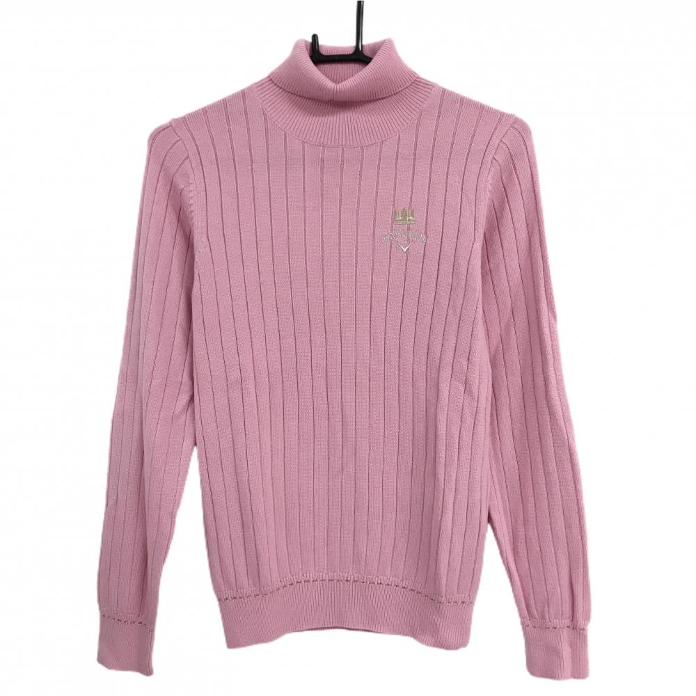 【超美品】キャロウェイ タートルネックセーター ピンク リブ編み ウール混 ニット レディース M ゴルフウェア Callaway