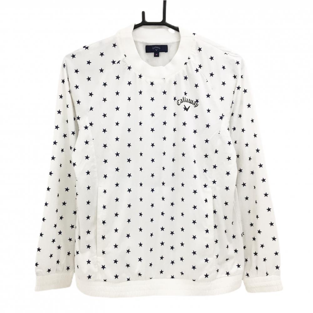 【美品】キャロウェイ スニード 白×ネイビー 星柄 メッシュ裏地 ブルゾン 袖口薄汚れ レディース M ゴルフウェア Callaway