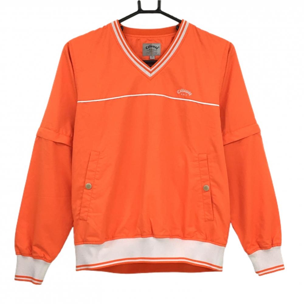 【美品】キャロウェイ 2WAYスニード オレンジ×白 裏地メッシュ 袖着脱可 Vネック レディース M ゴルフウェア Callaway