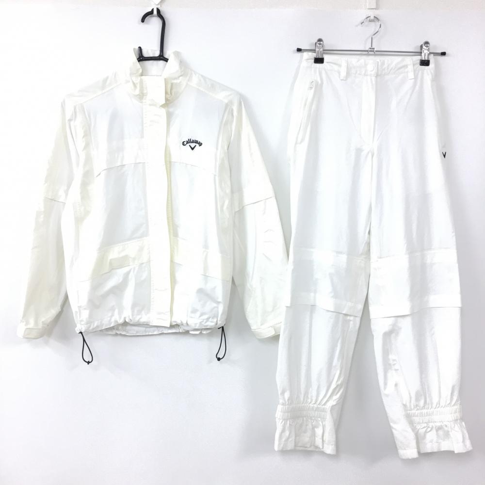 Callaway キャロウェイ レインウェア上下セット（2WAYブルゾン×パンツ アイボリー×黒 裏地メッシュ 袖着脱可  レディース S ゴルフウェア