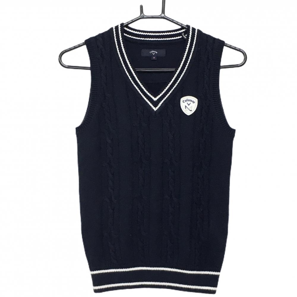 【美品】キャロウェイ ニットベスト ネイビー×白 Vネック レディース S ゴルフウェア Callaway