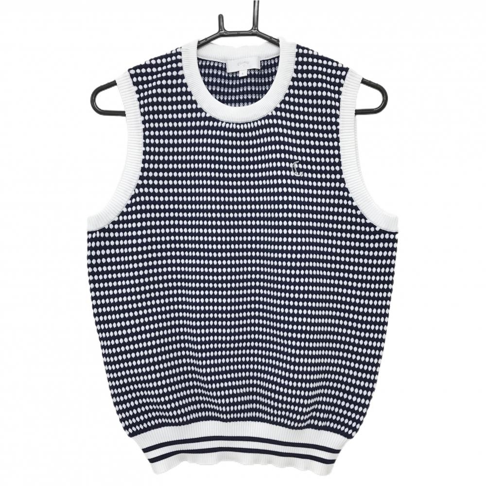 【超美品】キャロウェイ ニットベスト ネイビー×白 ドット  レディース L ゴルフウェア Callaway