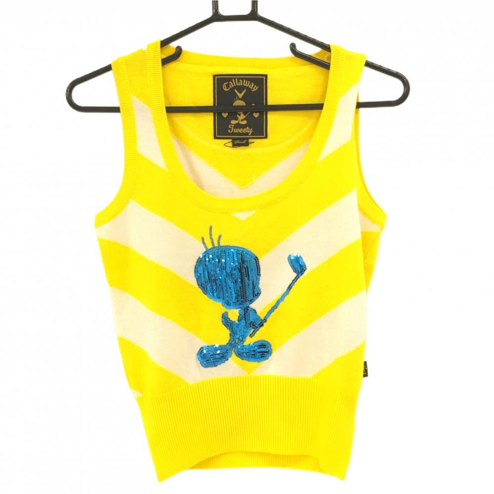 【未使用品】キャロウェイ×Tweety ベスト イエロー×白 スパンコール ウール混  レディース SMALL ゴルフウェア Callaway
